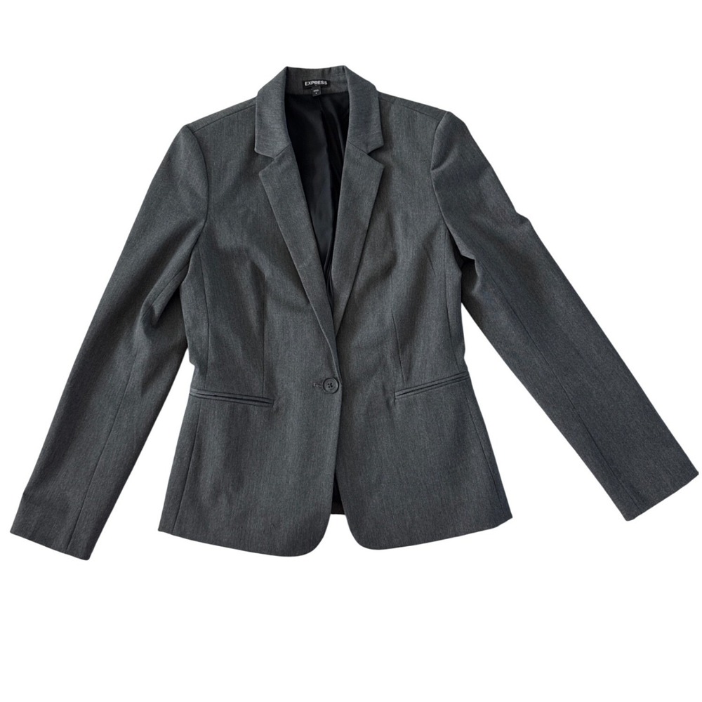 Express Blazer Women 8 Gray Excellent One Button Tailored Career Jacket 5638